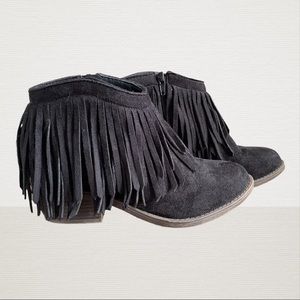 Black Suede Ankle Boots with Fringe